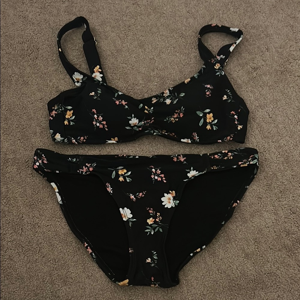 Floral Black Bikini Set